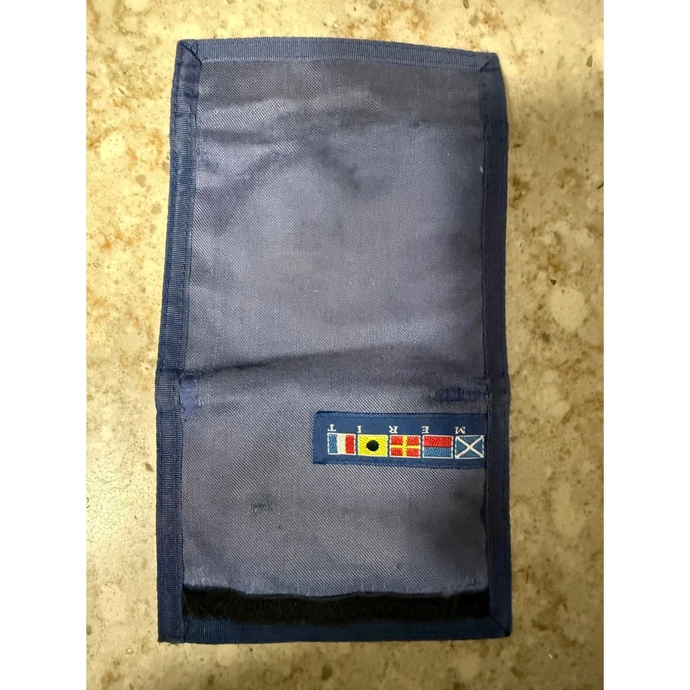 Vintage Merit Nautical Signal Flag Trifold Canvas Wallet Navy Blue Hook & Loop